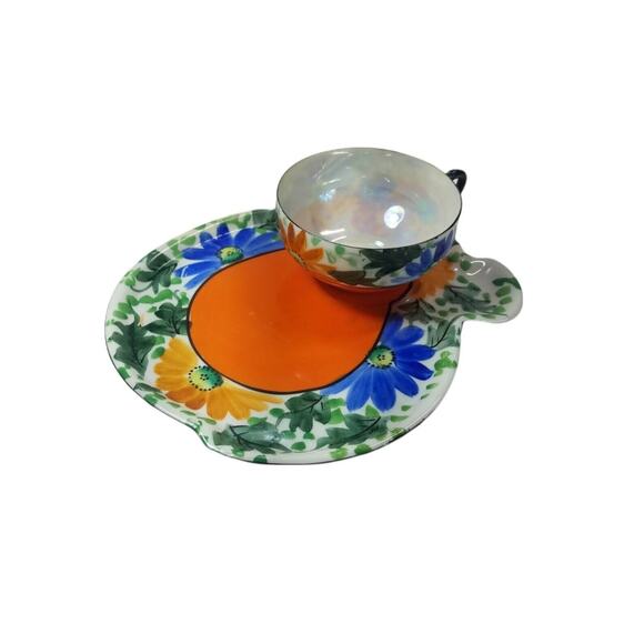 Gold Castle Chikusa Lusterwear Snack Plate and Tea Cup Hand Painted Japan - Picture 1 of 6